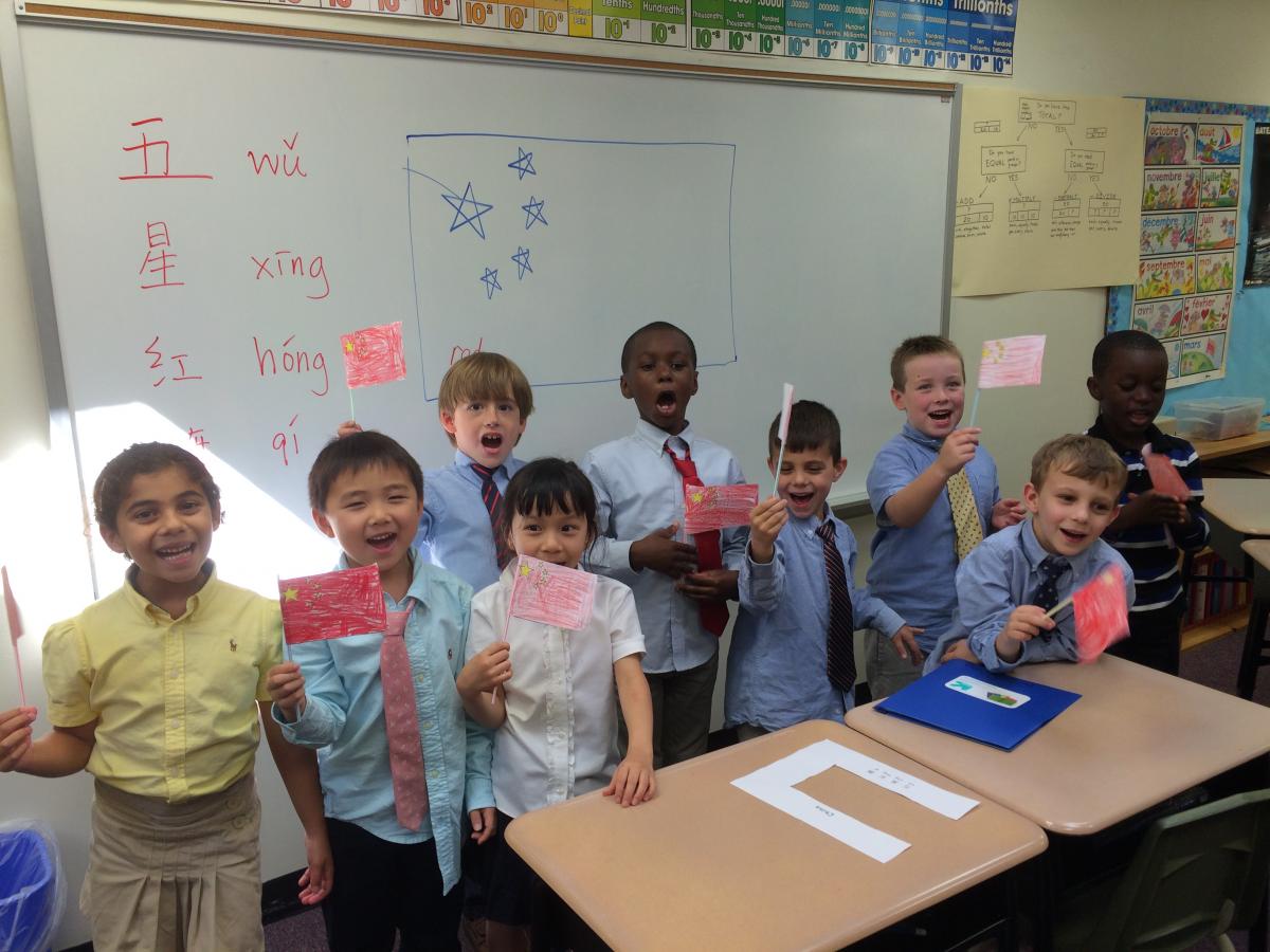 Students having fun in Oak Hill Academy's foreign language program classroom 