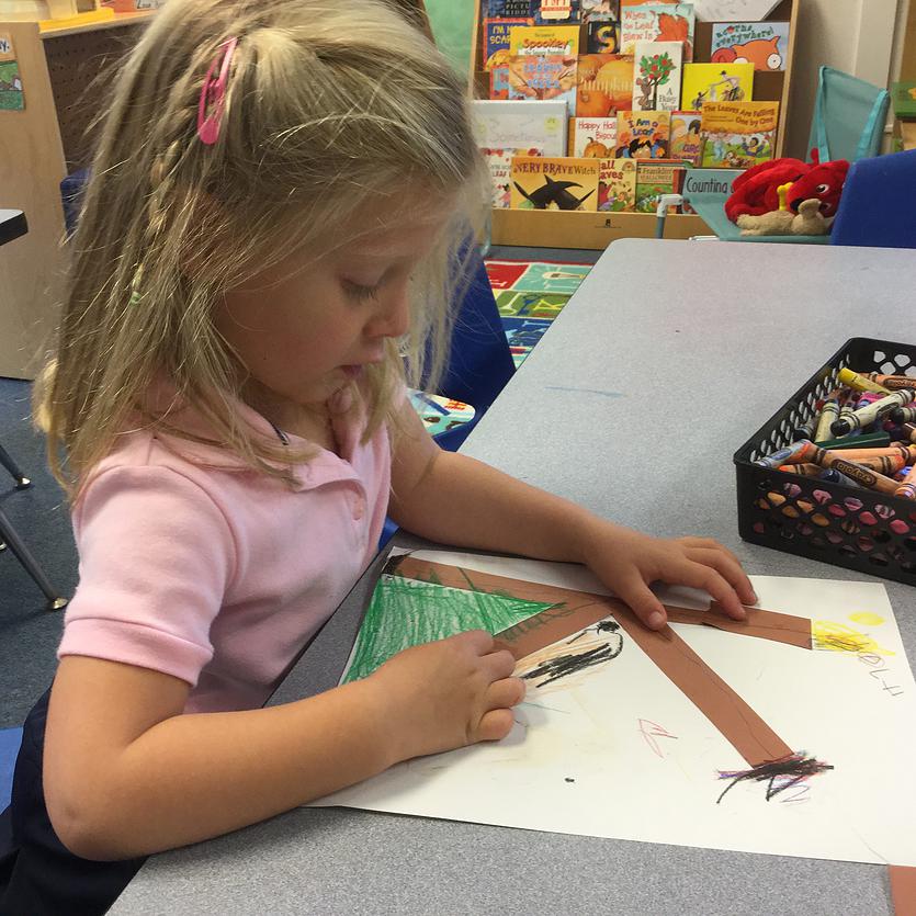 Young female student at Oak Hill Academy's Pre-Kindergarten class