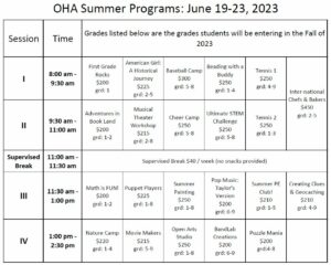 NJ Private School Summer Program Schedule